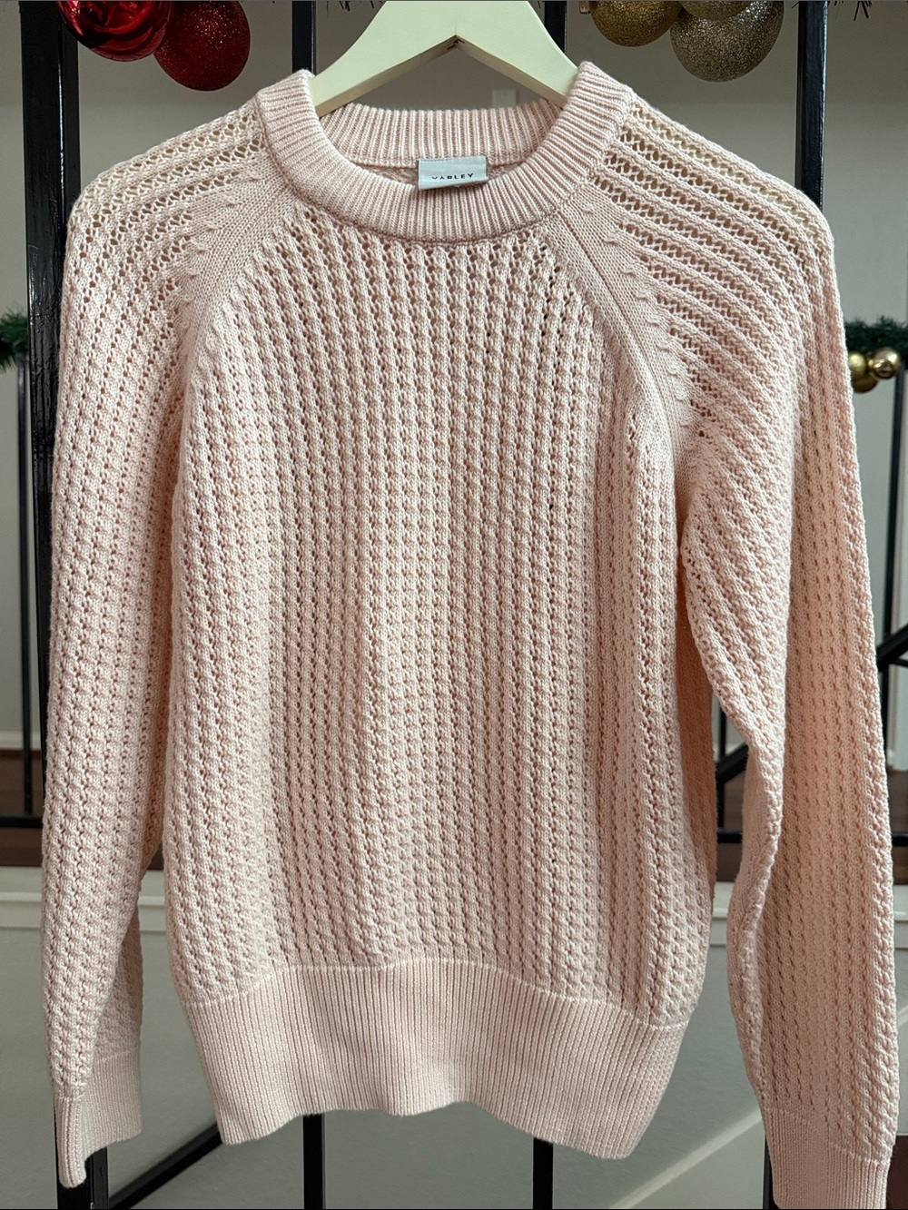 Varley Pale Pink Waffle Knit Crewneck Sweater